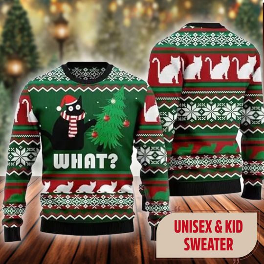 Funny Black Cat Ugly Christmas Sweater, Cat Christmas - Image 8