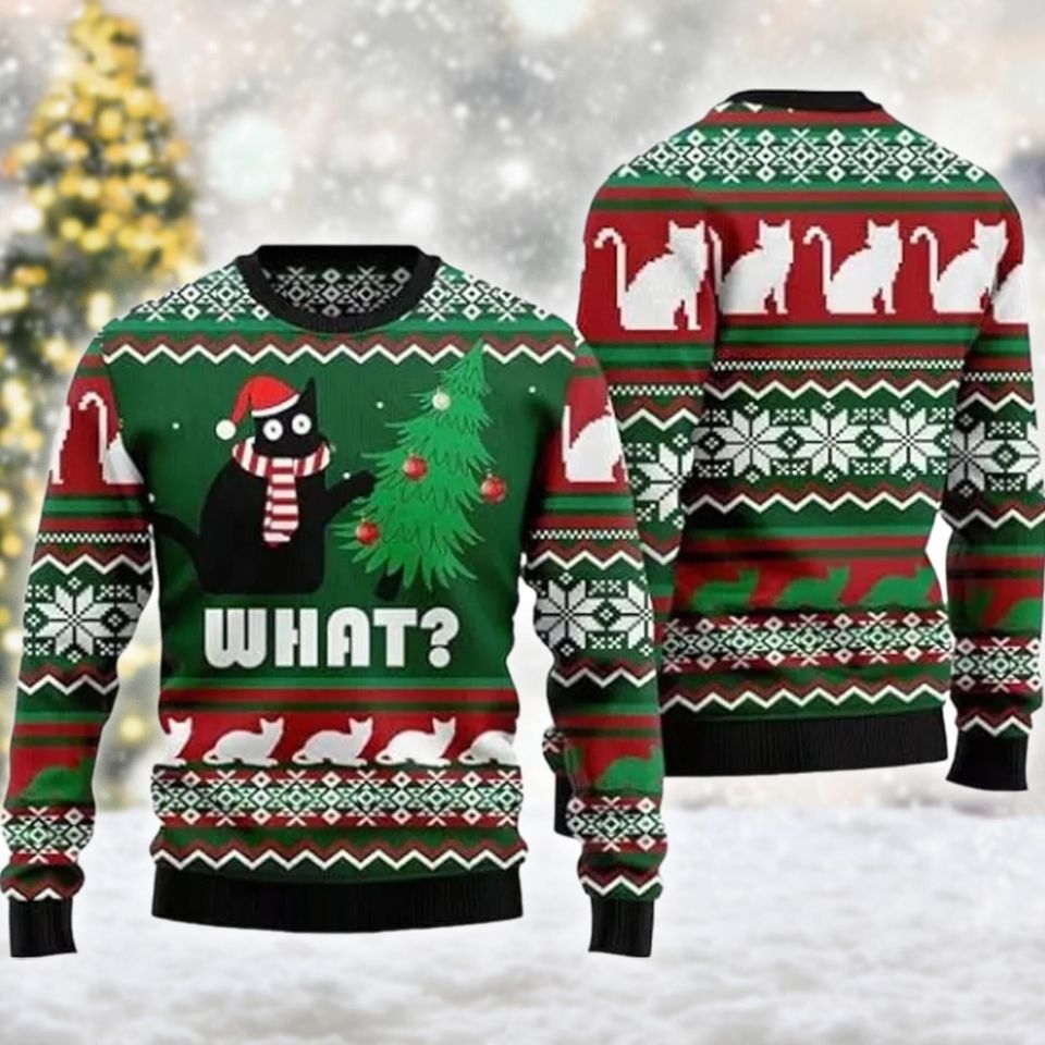 Funny Black Cat Ugly Christmas Sweater, Cat Christmas Sweatshirt