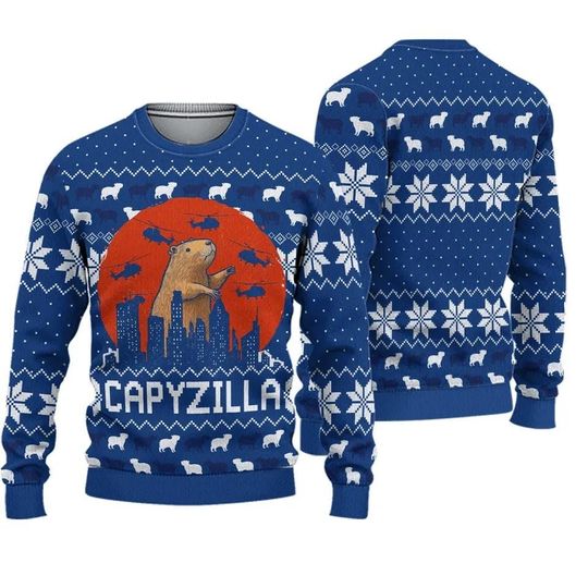 Funny Capyzilla Christmas Ugly Sweater - Image 6