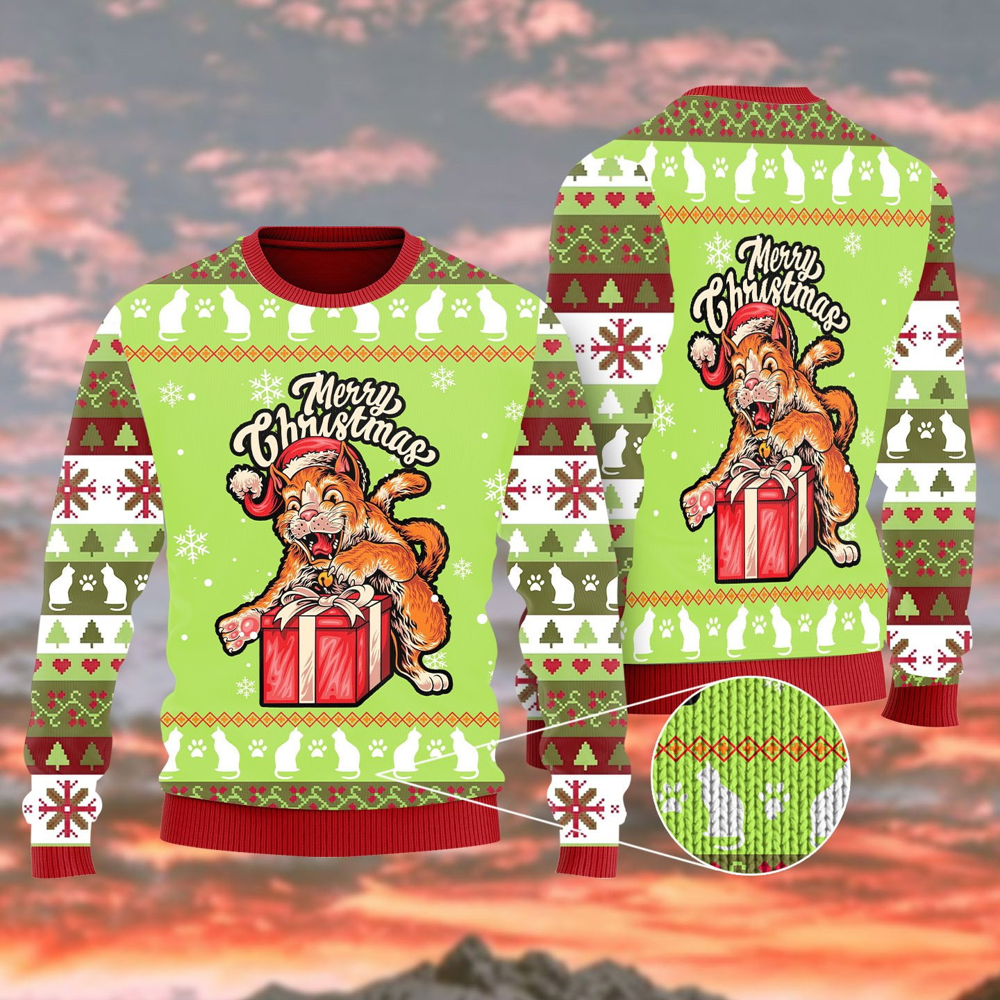 Funny Cat Merry Christmas Ugly Christmas Sweater Adult 3D Funny Matching for family