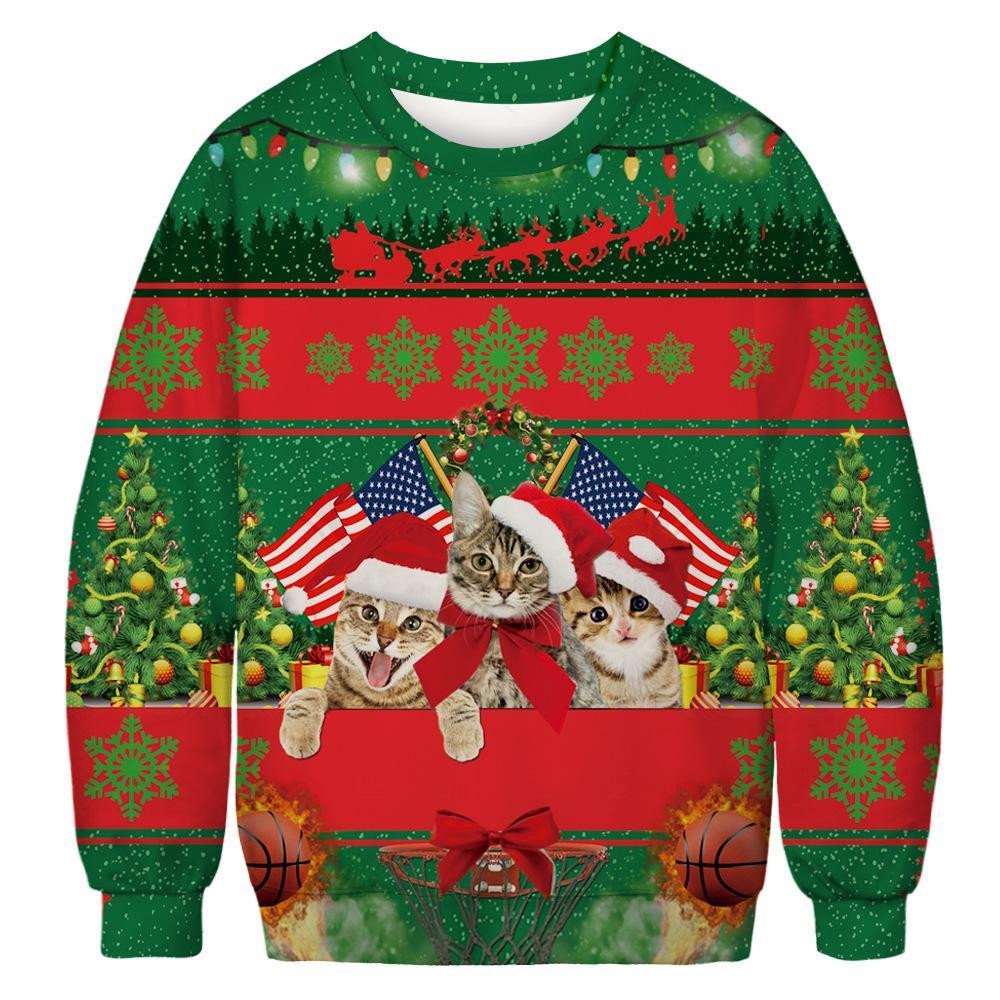 Funny Cat Ugly Christmas Sweater Adult 3D Funny Matching for family