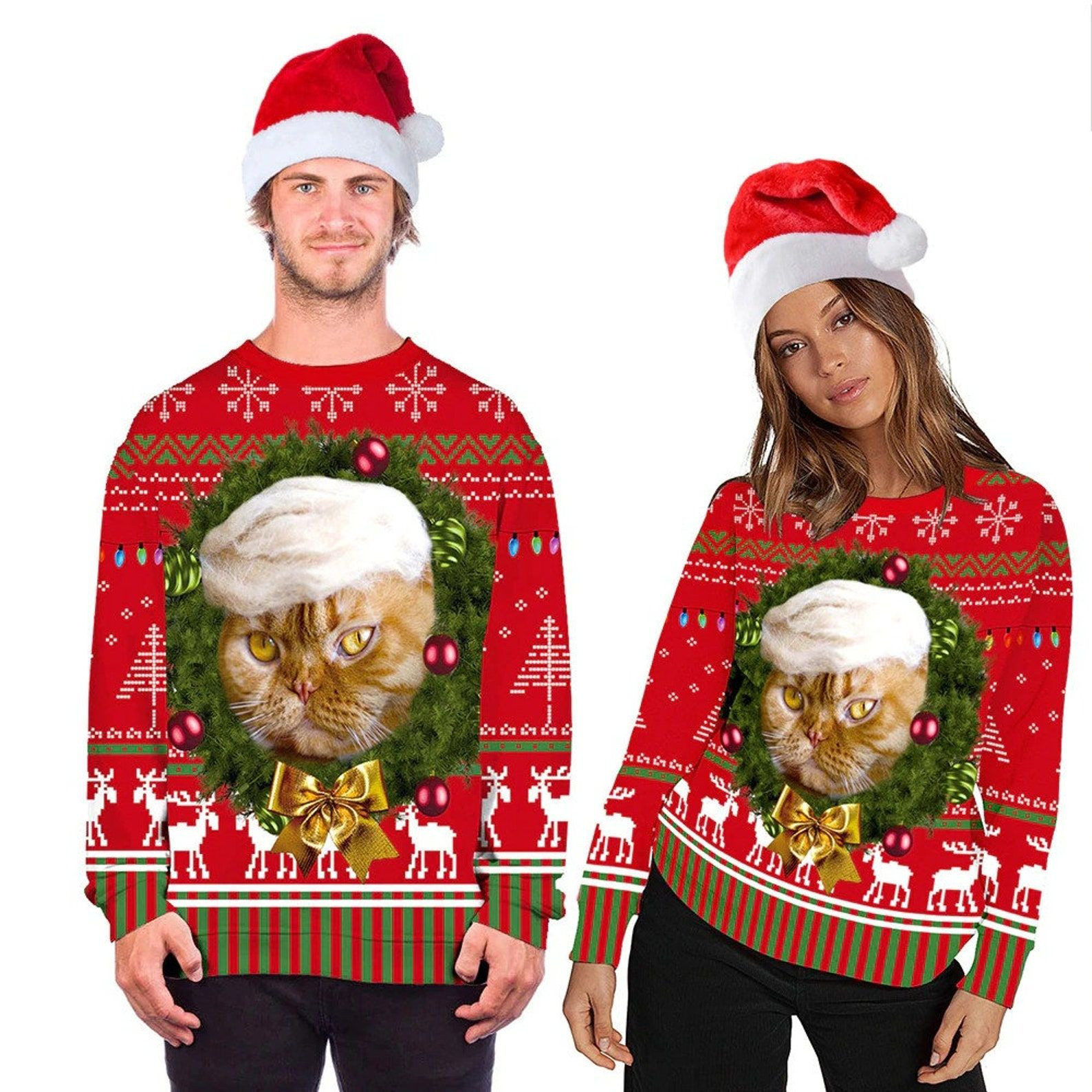 Funny Cat Ugly Christmas Sweater Adult 3D Funny Matching for family