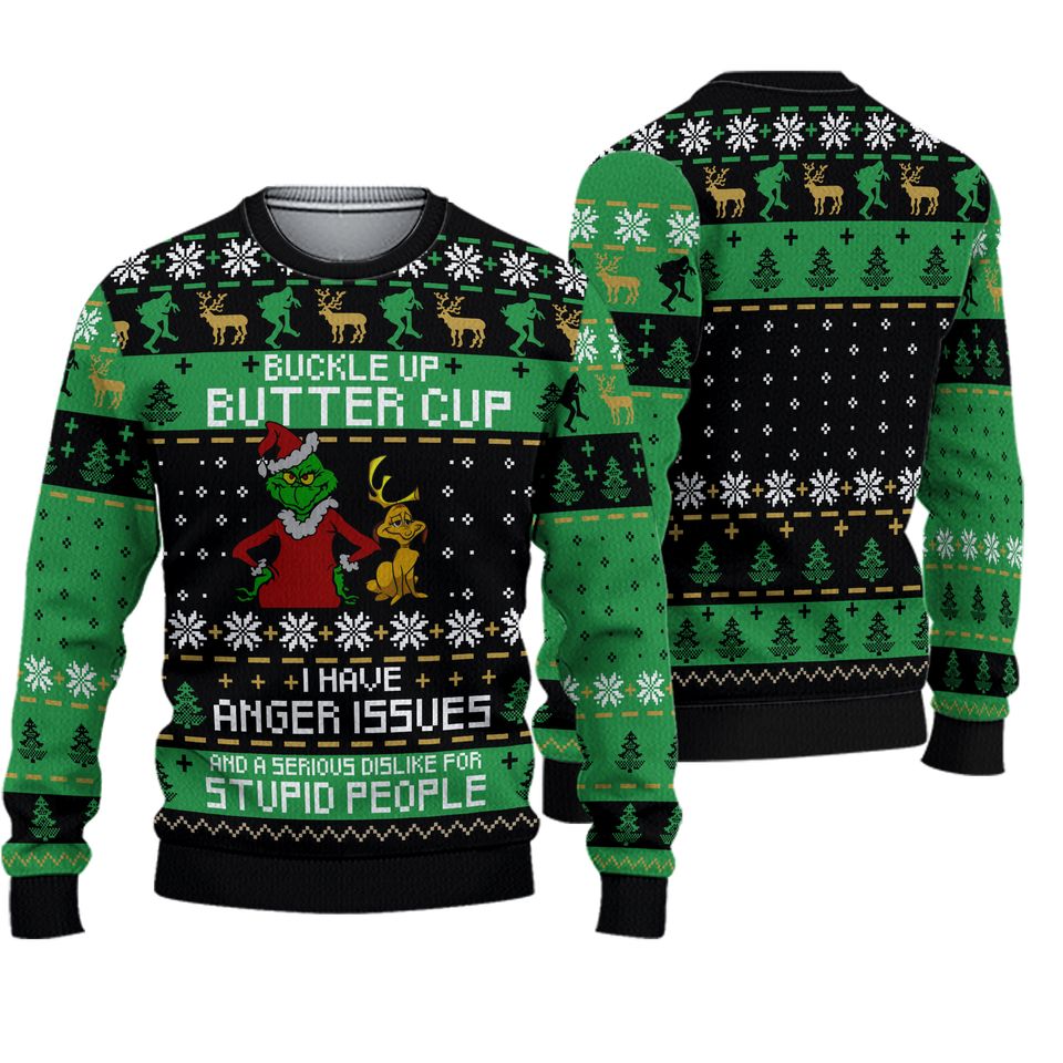 funny character Buckle Up Butter Cup Ugly Christmas Sweater