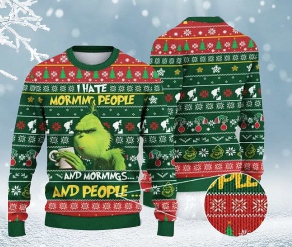 funny character I Hate Morning People Ugly Christmas Sweater