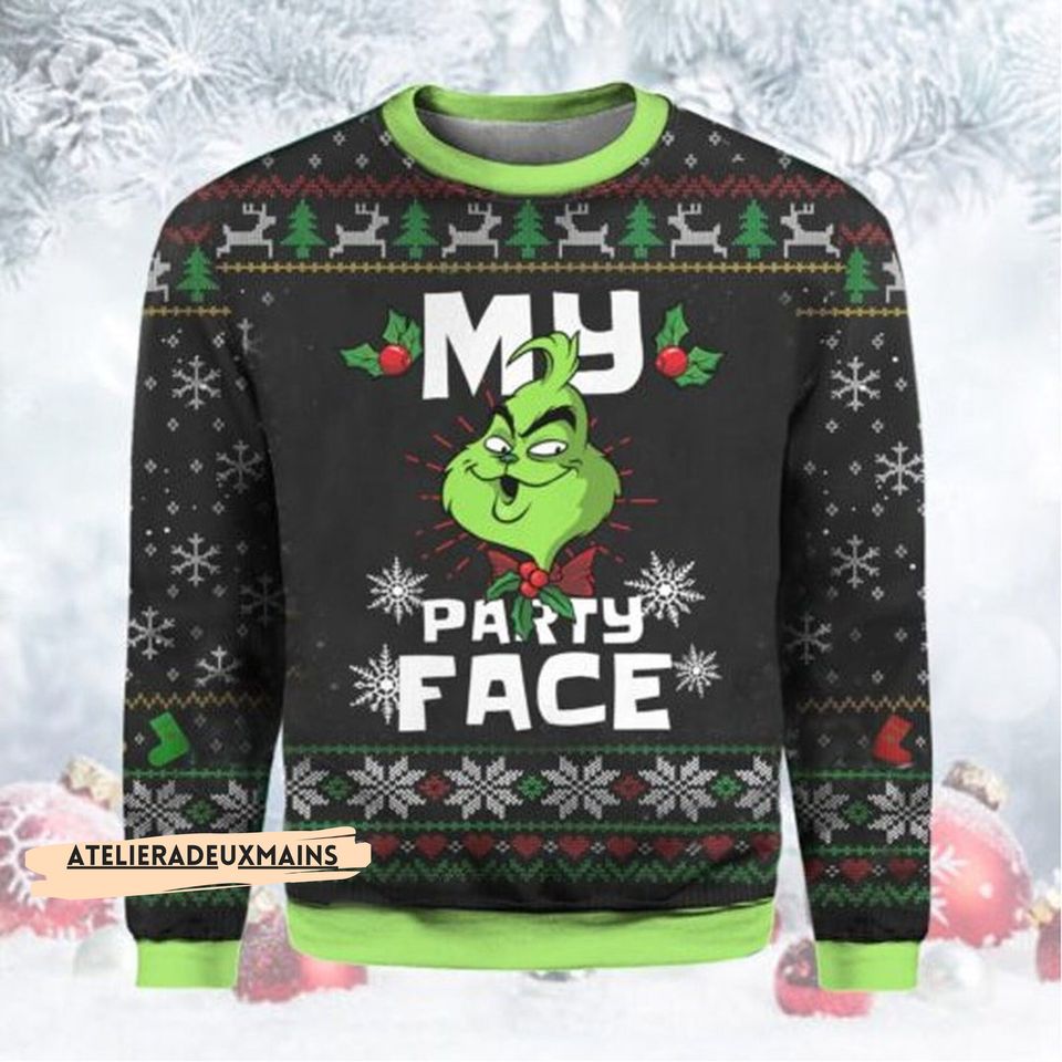 funny character Party Face Ugly Christmas Sweater, The funny character Christmas 3D Sweater