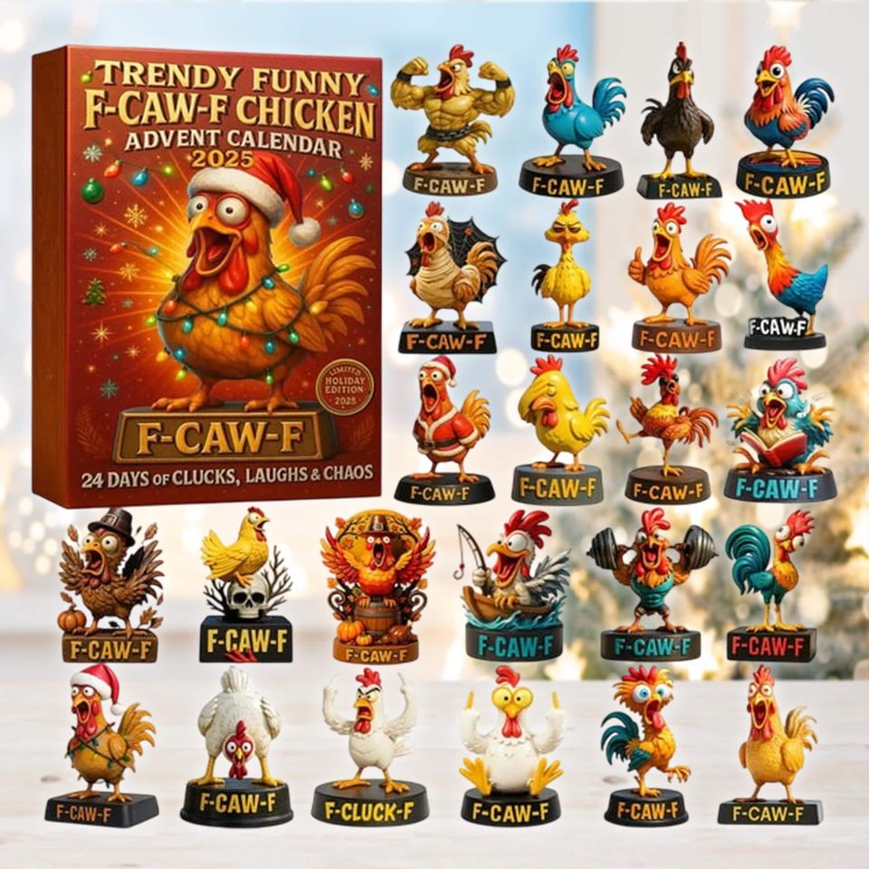Funny Chicken Advent Calendar 2025, 24 Days Countdown Christmas Toys, Cluck Chaos Rooster Gift for Kids, Holiday Decor