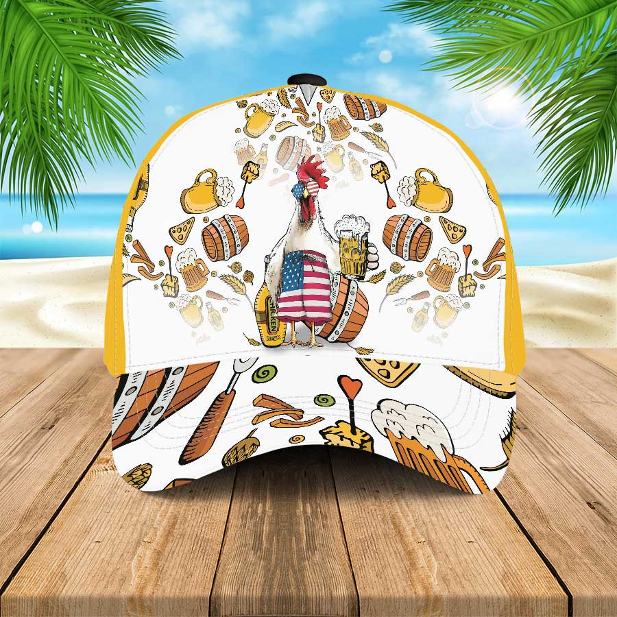 Funny Chicken Beer Hawaiian Hat, Summer Men Hawaiian Beer's Day Baeball Cap for Men Trucker Hats Custom Hats Gifts For Men & Women