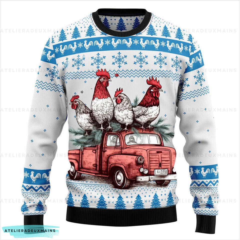 Funny Chicken Xmas Christmas Ugly Sweater, Chicken Xmas Lover Ugly Sweatshirt, Gift For Dog Lover