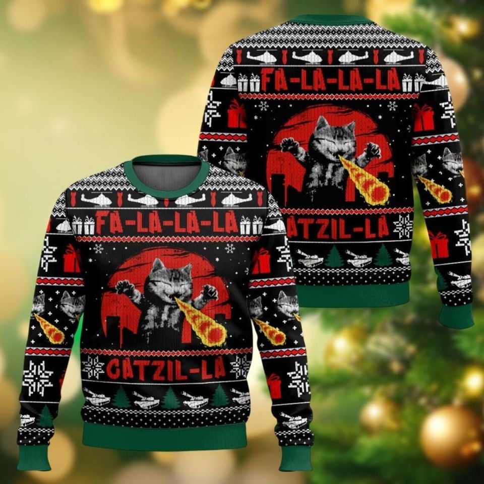 Funny Christmas Cat Fa La La La Ugly Sweater