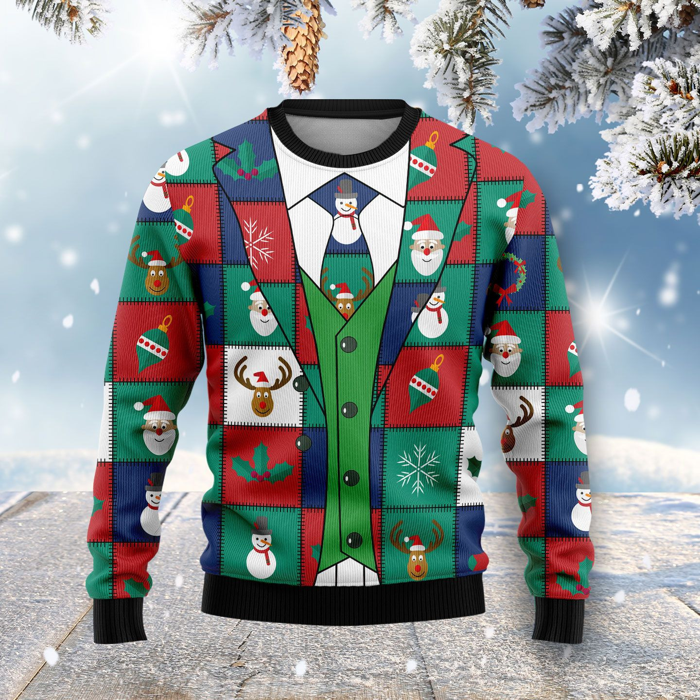 Funny Christmas Elements Blazer Ugly Christmas Sweater Adult 3D Funny Matching for family