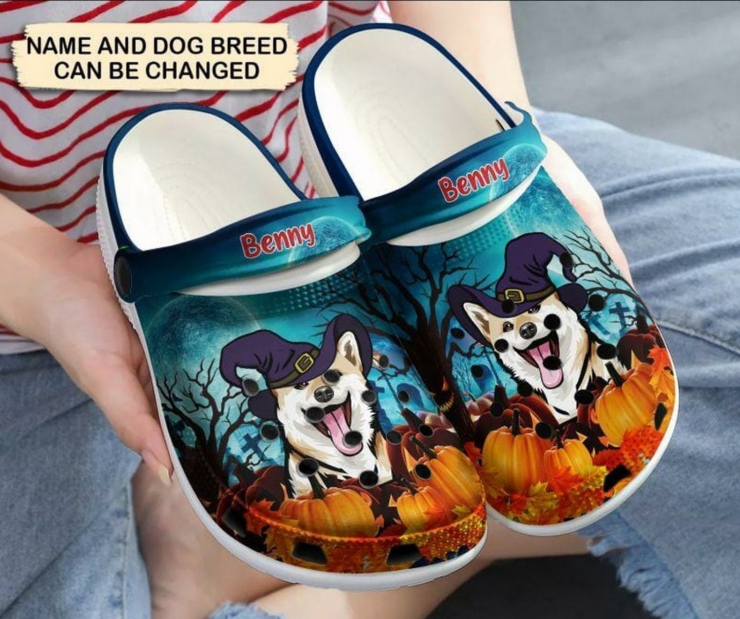 Funny Corgi Happy Halloween With Pumpkin Crocs Crocband Clogs Shoes Comfortable For Men Women and Kids