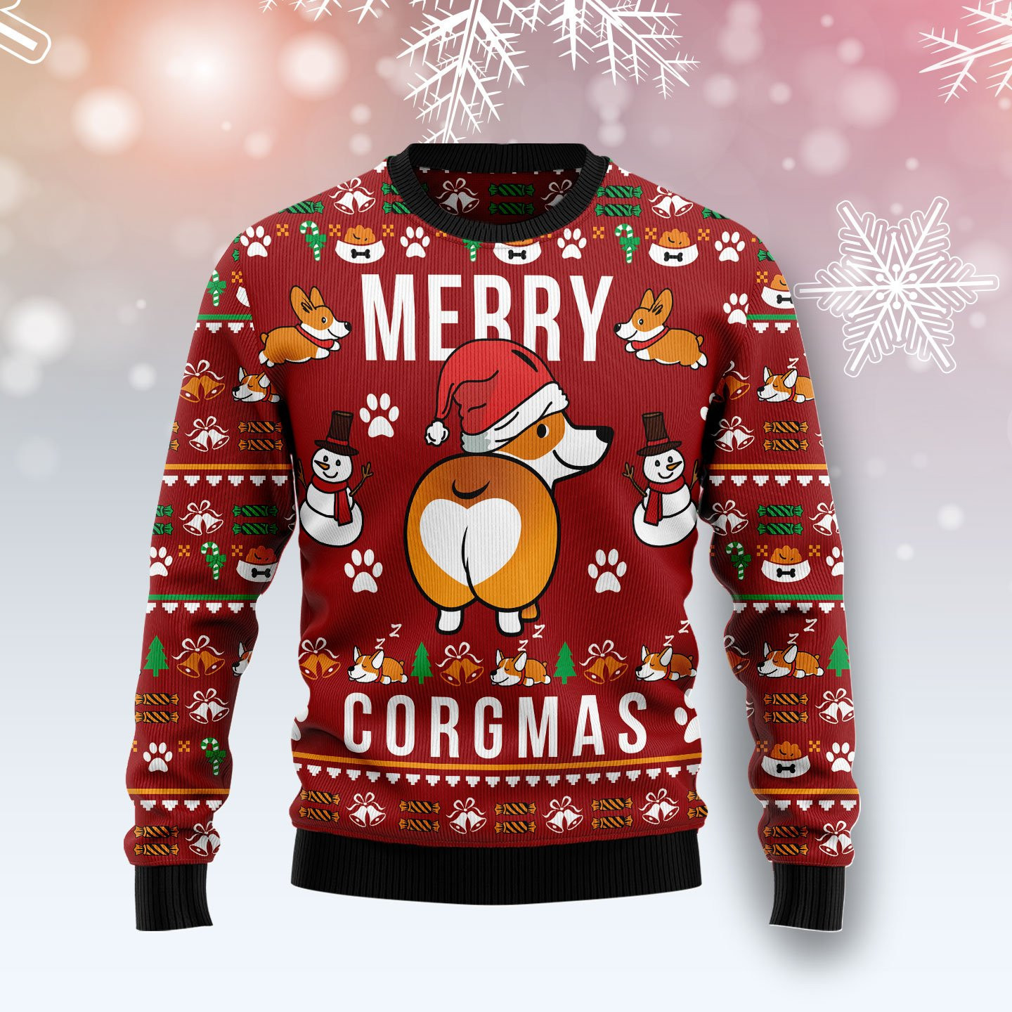 Funny Corgi Merry X-Mas Ugly Christmas Sweater Adult 3D Funny Matching for family