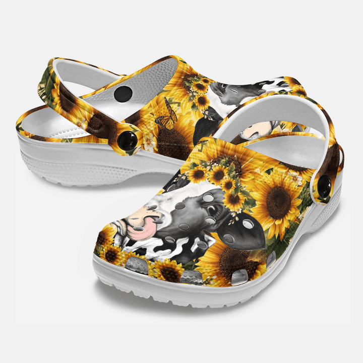 Funny Cow Sunflower Crocs Crocband Clogs Shoes Comfortable For Men Women and Kids