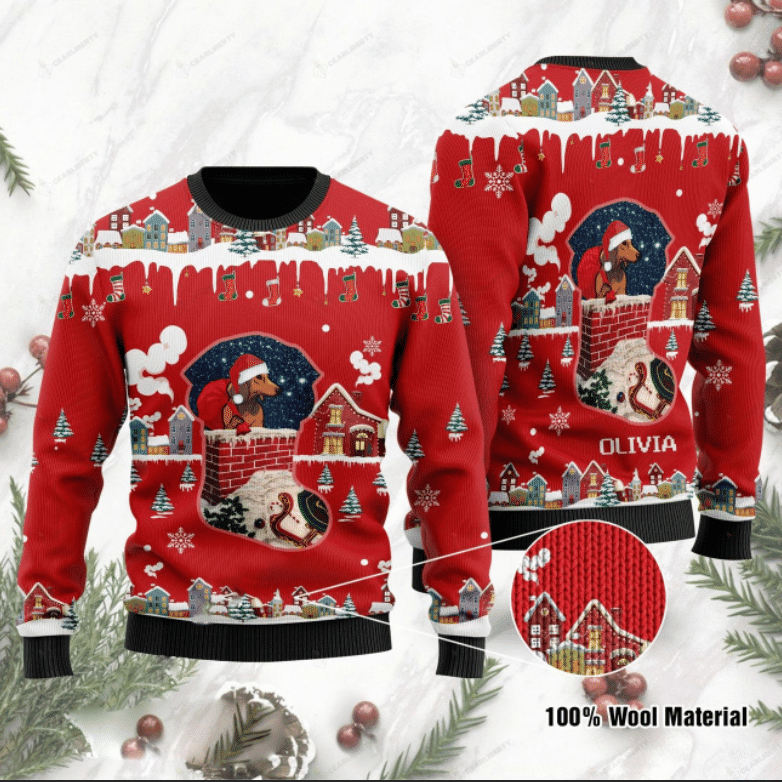 Funny Dachshund Santa Claus Christmas Ugly Christmas Sweater Adult 3D Funny Matching for family