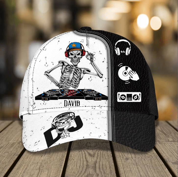 Funny Dj Skull Classic Cap, Custom Name Skull Hat for Music Players Trucker Hats Custom Hats Gifts For Men & Women