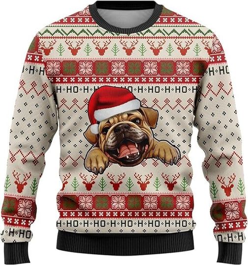 Funny Dog Christmas Sweaters for Women - Bulldog Ugly Christmas Sweater Men Crewneck Sweatshirt Men - Image 5