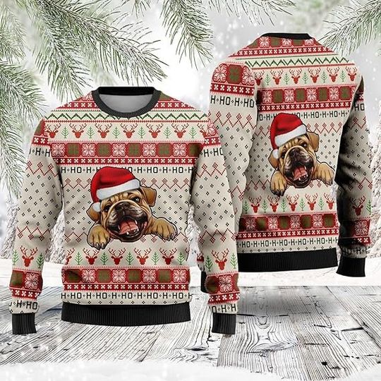 Funny Dog Christmas Sweaters for Women - Bulldog Ugly Christmas Sweater Men Crewneck Sweatshirt Men - Image 6