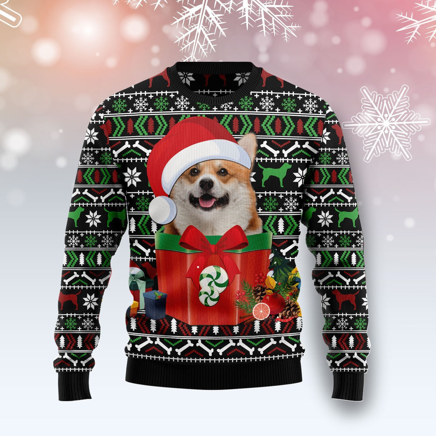 Funny Dog In The Gift Box Ugly Christmas Sweater Adult 3D Funny Matching for family