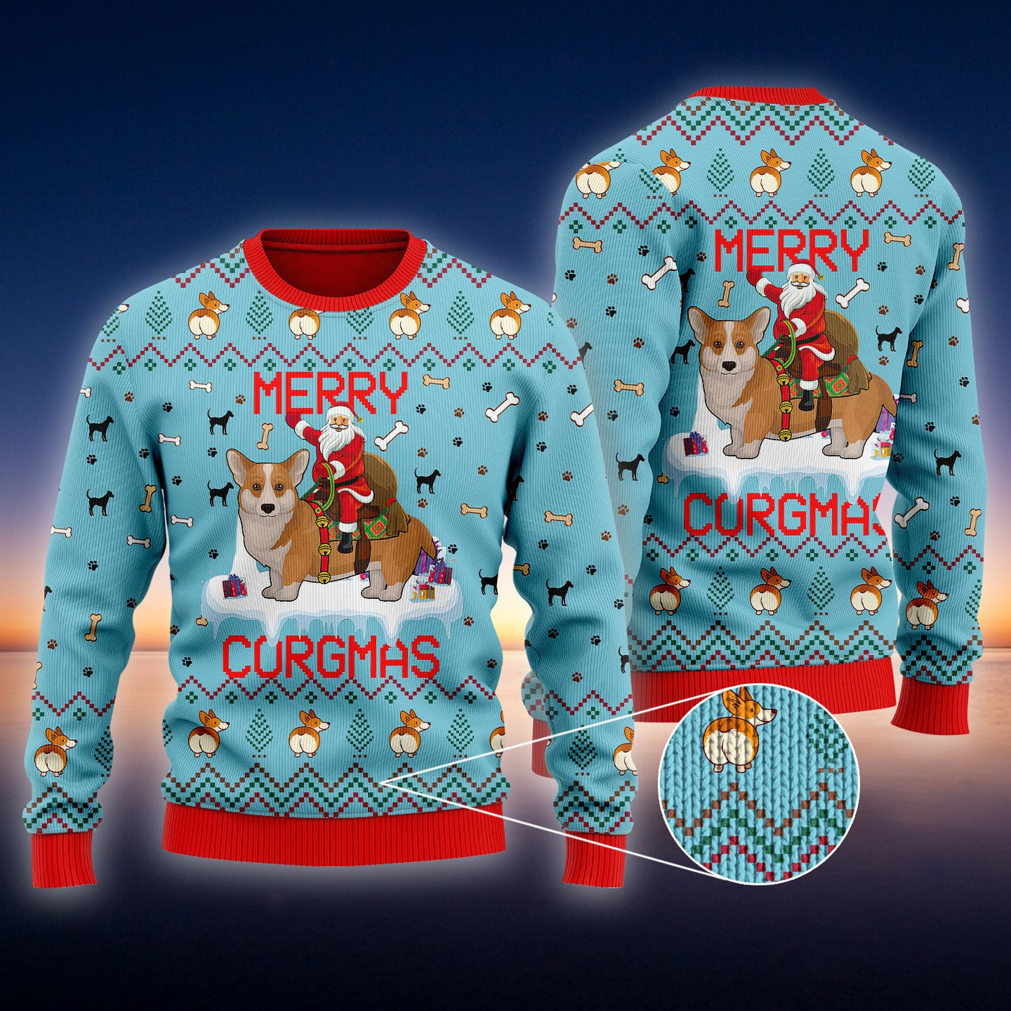 Funny Dog Merry Corgmas Ugly Christmas Sweater Adult 3D Funny Matching for family