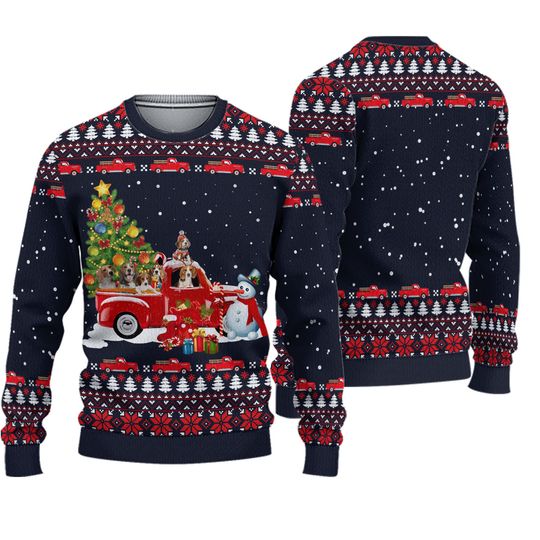 Funny Dogs With Truck Christmas Holiday Sweater - Image 2