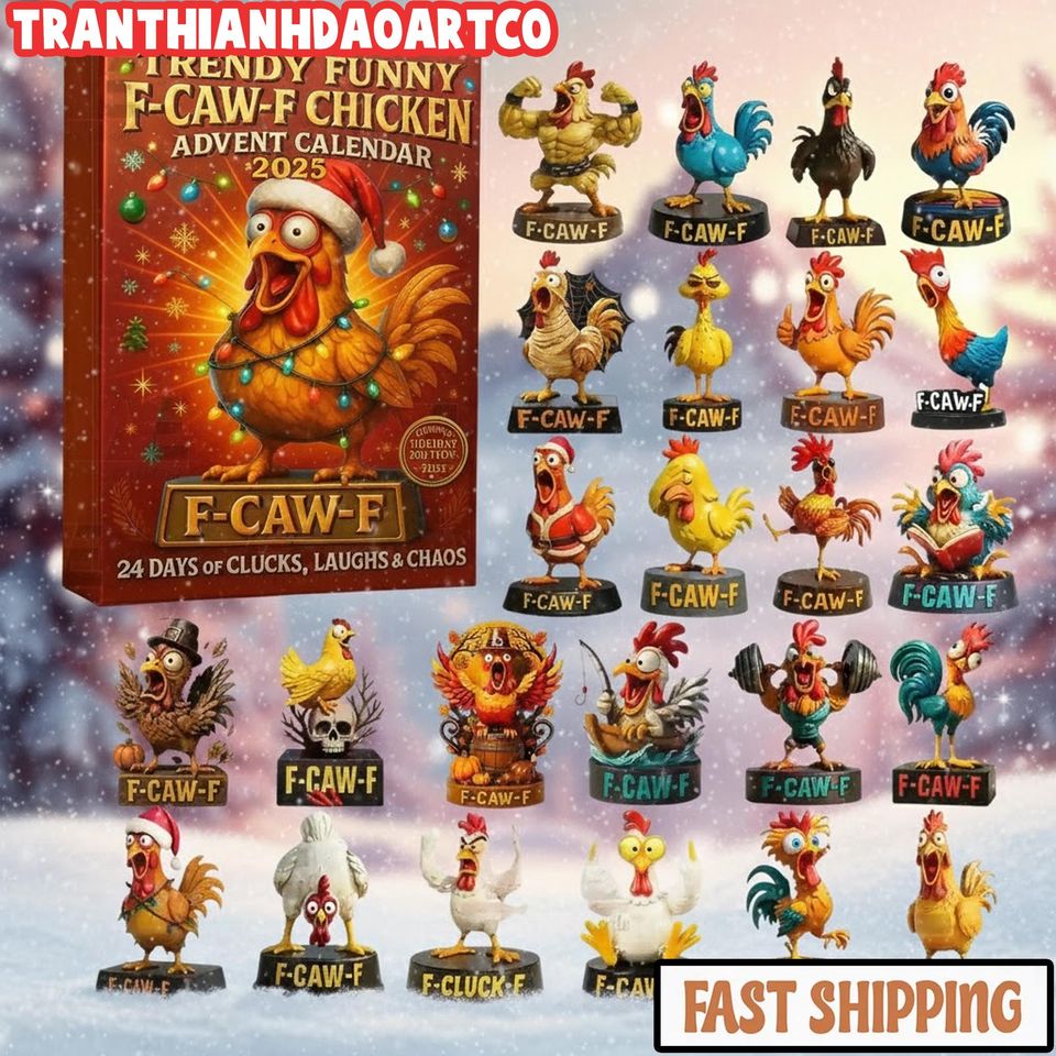 Funny F Caw F Chicken Advent Calendar, 24-Day Christmas Countdown Box, Chicken Meme Figurine Gift Set,