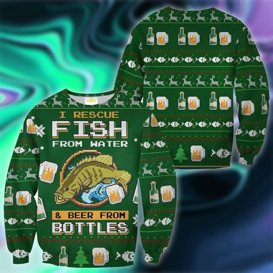 Funny Fish And Beer Ugly Christmas Sweater, Christmas 3D Sweaters - Image 7