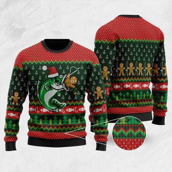 Funny Fishing Ugly Christmas Sweater Adult 3D Funny Matching for family