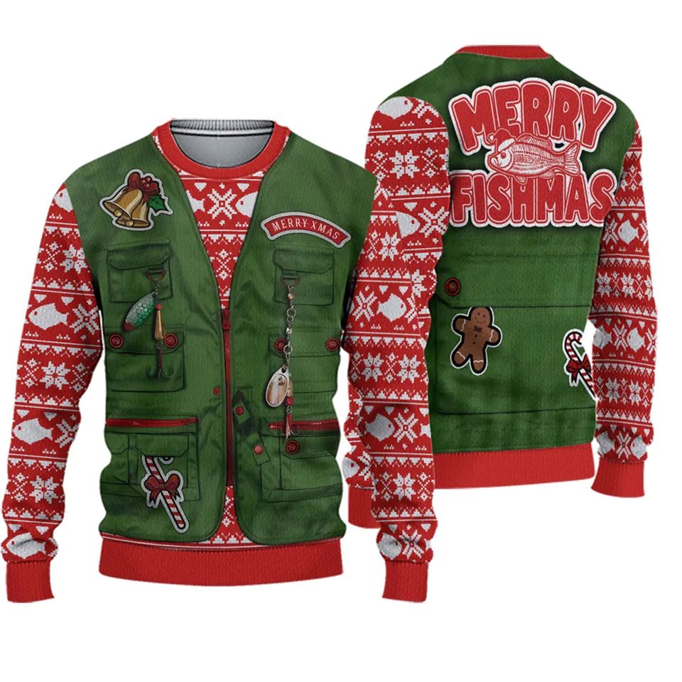 Funny Fishing Vest Ugly Christmas Sweater