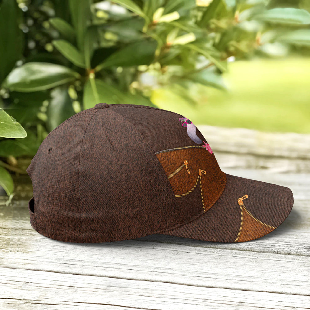 Funny Flamingo Leather Style Baseball Cap Trucker Hats Custom Hats Gifts For Men & Women