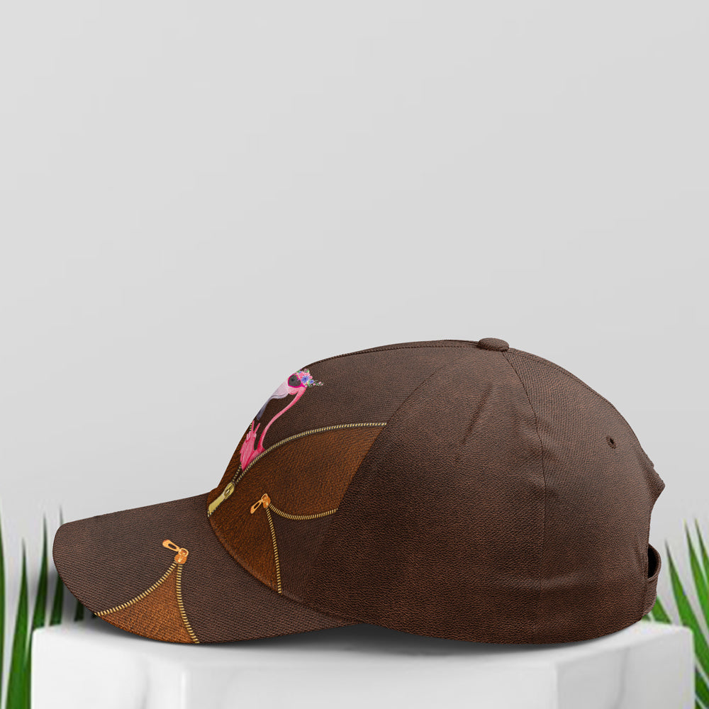 Funny Flamingo Leather Style Baseball Cap Trucker Hats Custom Hats Gifts For Men & Women