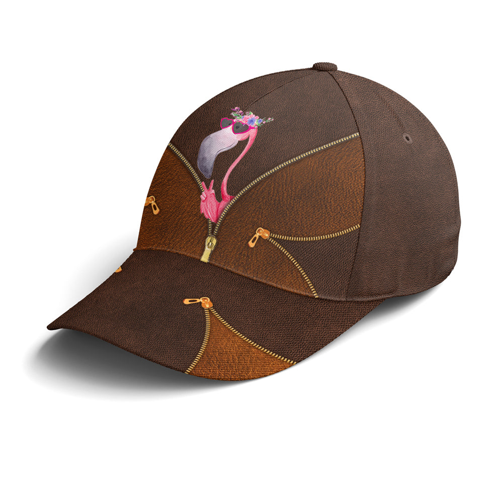 Funny Flamingo Leather Style Baseball Cap Trucker Hats Custom Hats Gifts For Men & Women