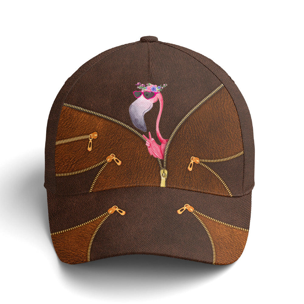Funny Flamingo Leather Style Baseball Cap Trucker Hats Custom Hats Gifts For Men & Women