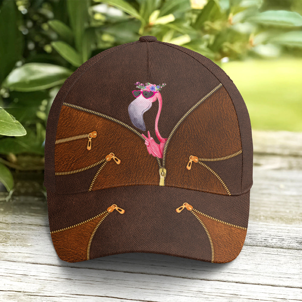 Funny Flamingo Leather Style Baseball Cap Trucker Hats Custom Hats Gifts For Men & Women
