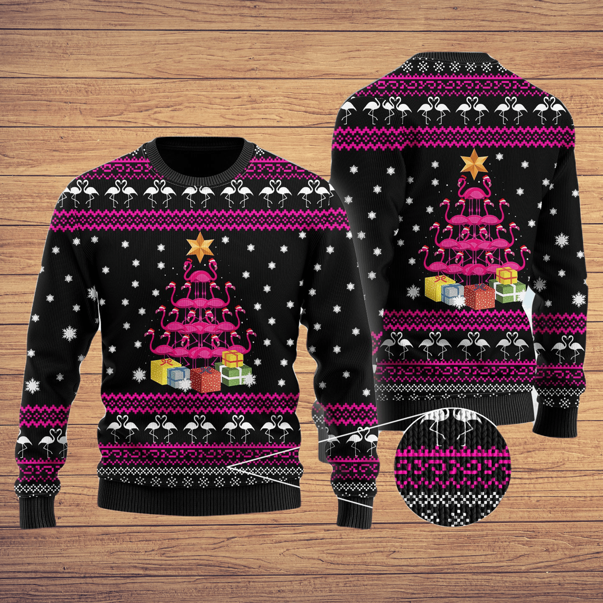 Funny Flamingo Tree Ugly Christmas Sweater Adult 3D Funny Matching for family