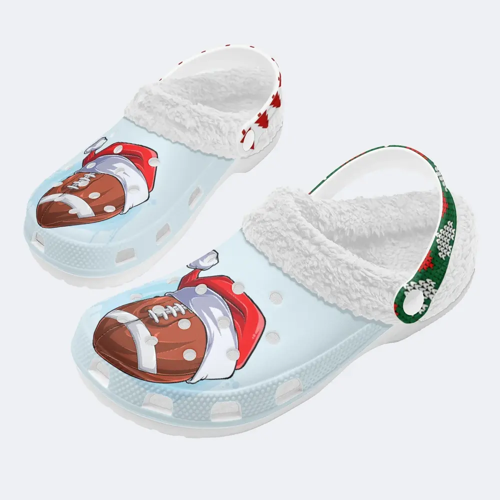 Funny Football x Santa Hat Christmas Crocs Crocband Fleece Lined Clogs Shoes Comfortable For Men Women and Kids In Winter