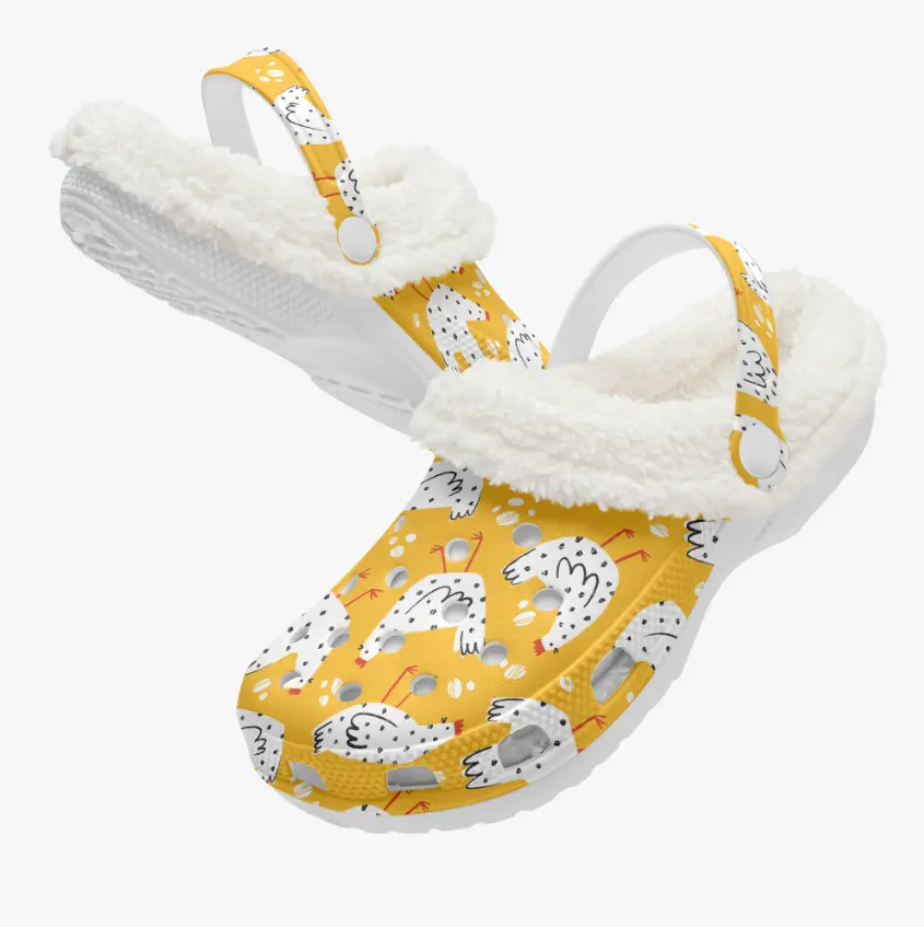 Funny Fuzzy Chicken Crocs Crocband Fleece Lined Clogs Shoes Comfortable For Men Women and Kids In Winter