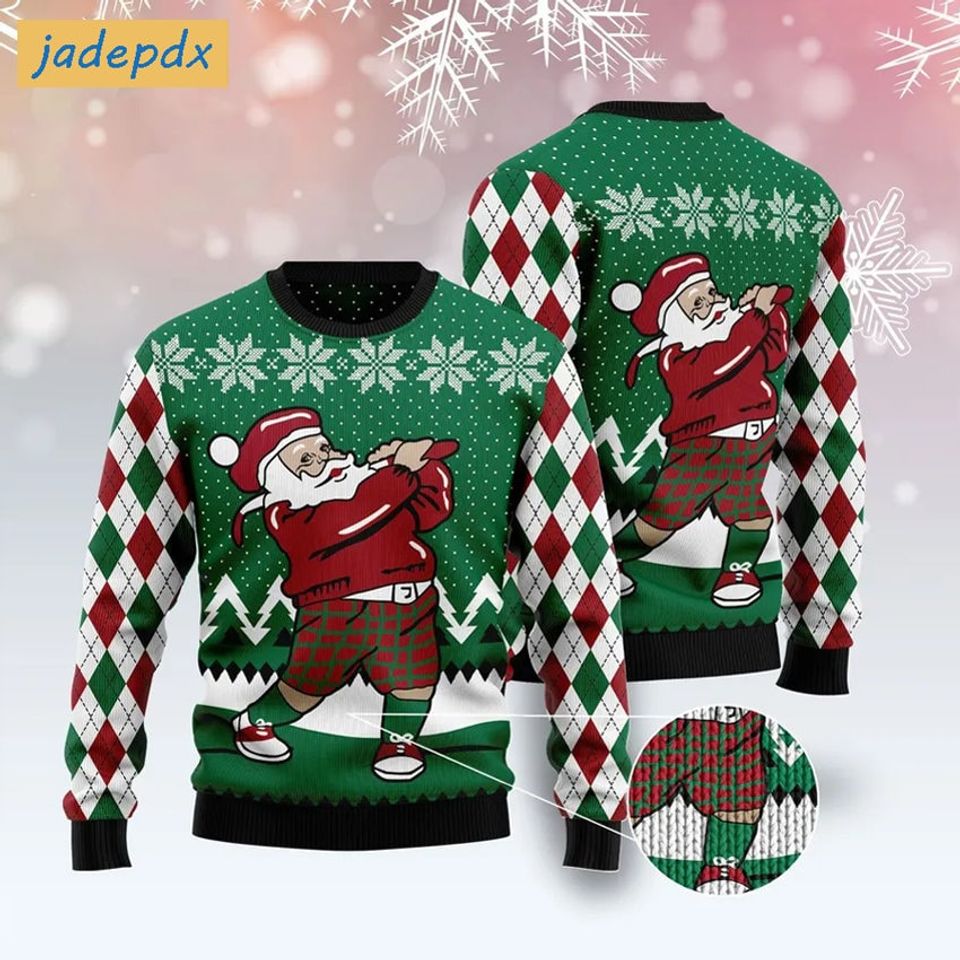 Funny Golfer Santa Christmas Sweater