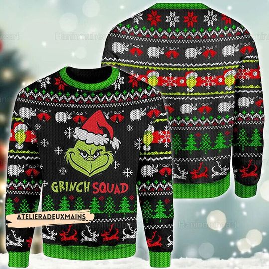 Funny Grinchs Squad Christmas Ugly Sweater, The funny character Christmas Schedule 3D Sweater - Image 4