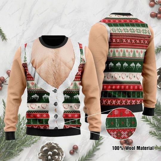 Funny Hairy Chest And Gile Ugly Christmas Sweater Adult 3D Funny Matching for family