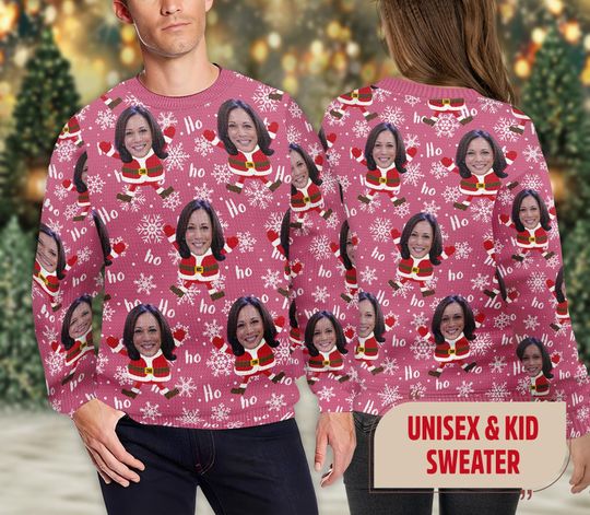 Funny Harris Face Xmas Gift, Santa Harris 2024 Ugly Christmas Sweater - Image 7