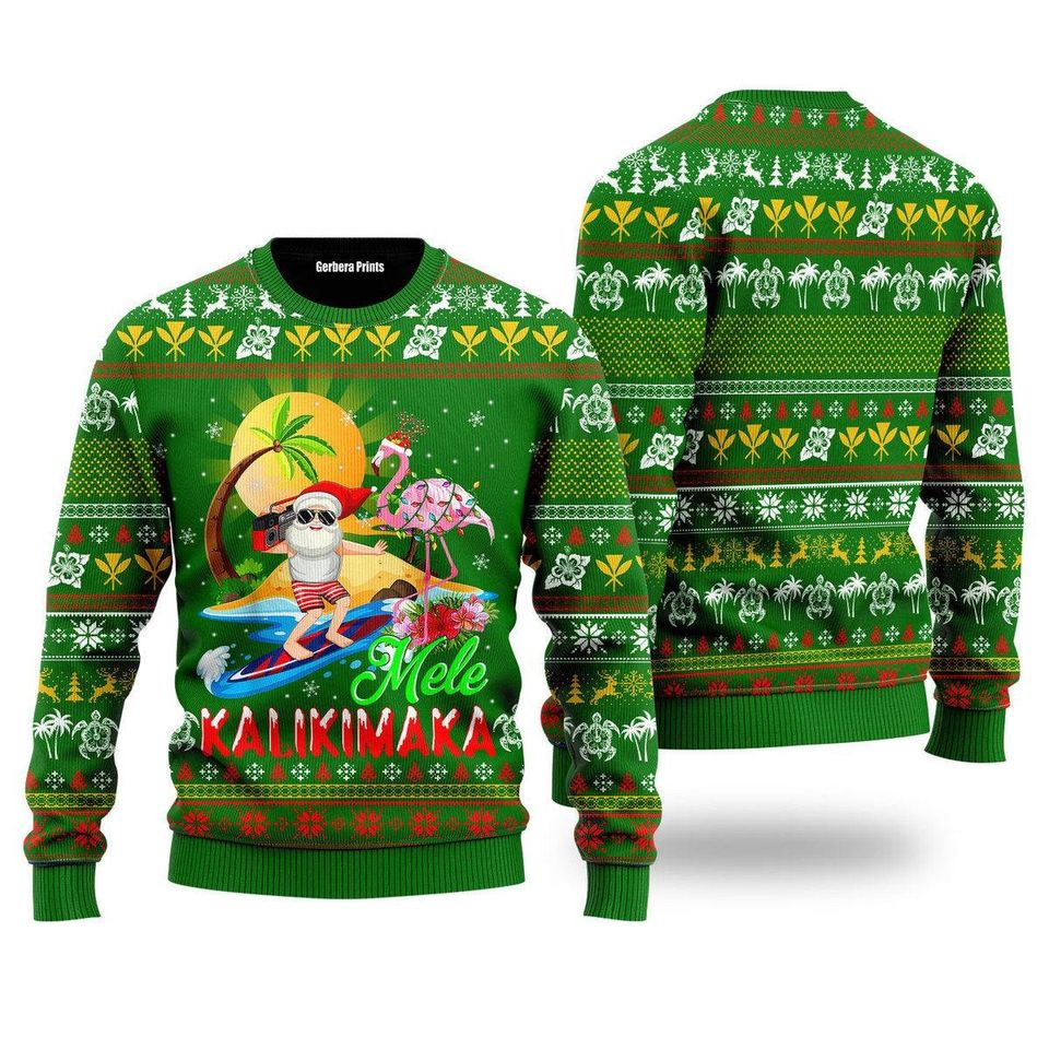 Funny Hawaii Santa Mele Kalikimaka Ugly Christmas Sweater