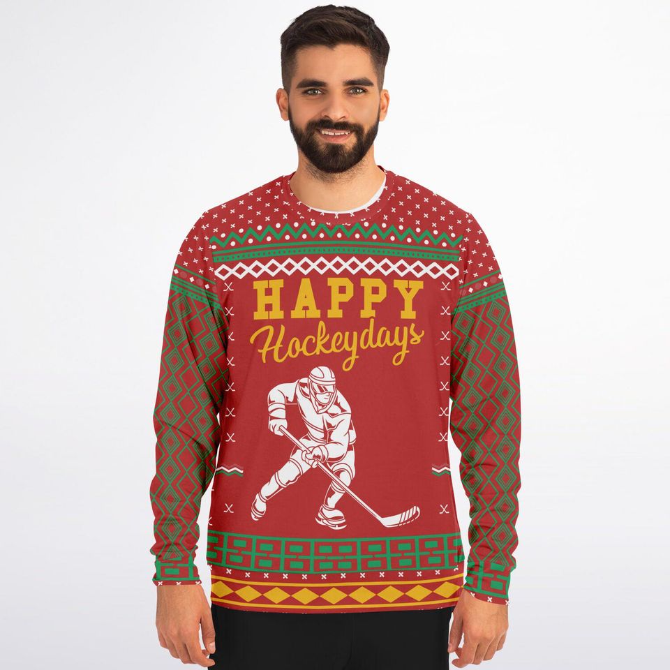 Funny Hockey Christmas Sweatshirt - Happy Hockeydays Ugly Sweatshirts