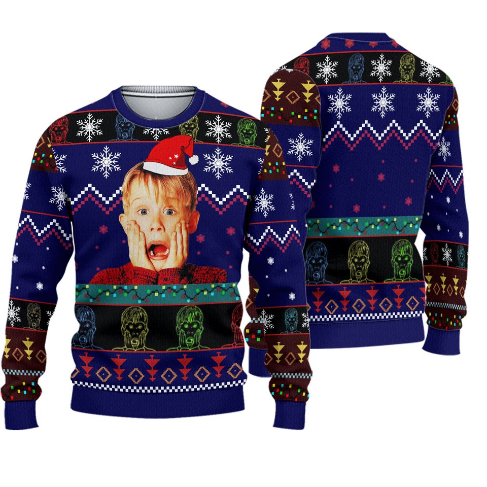 Funny Home Alone 3D Ugly Sweater, Home Alone Meme Xmas Ugly Sweater