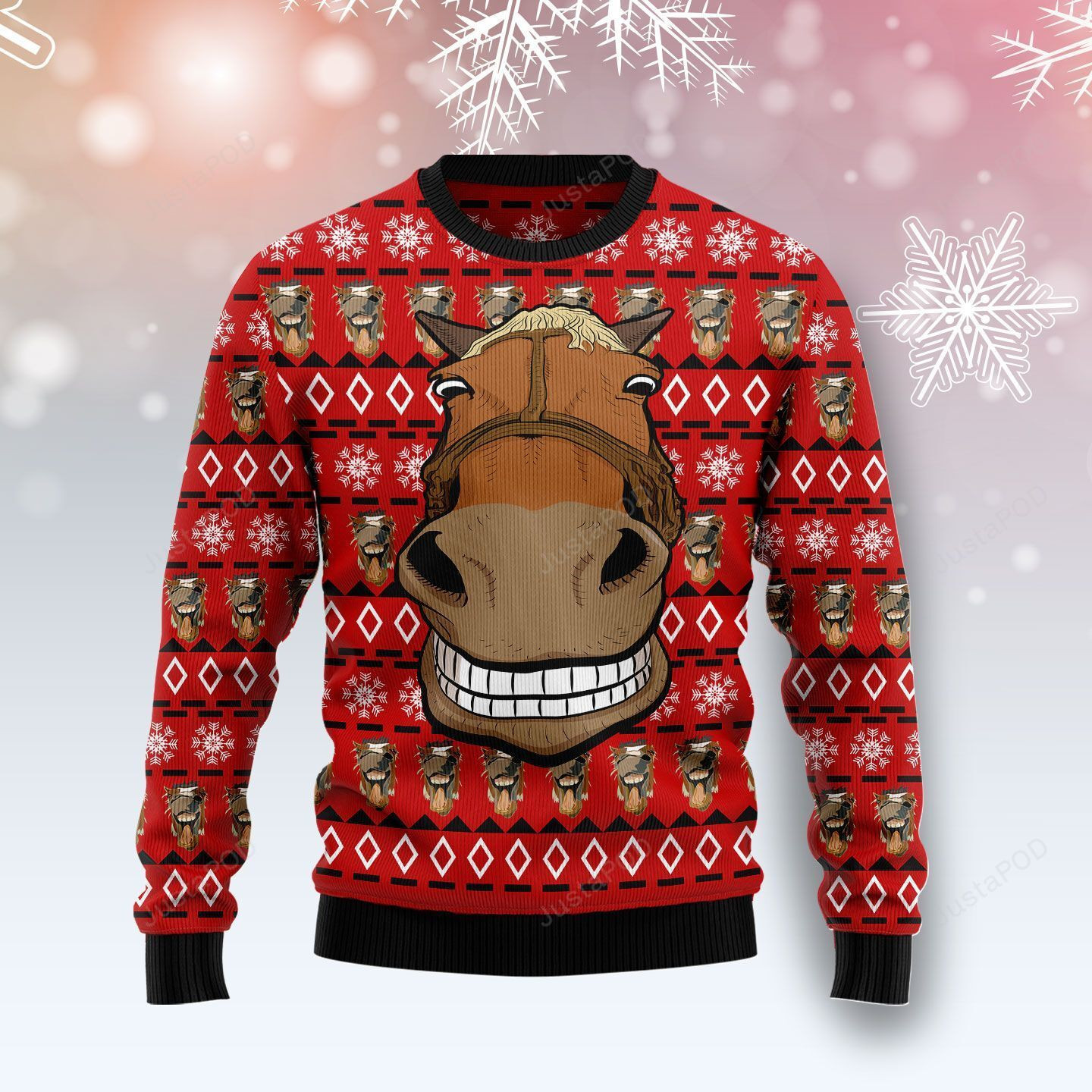 Funny Horse Face Christmas Ugly Christmas Sweater Adult 3D Funny Matching for family