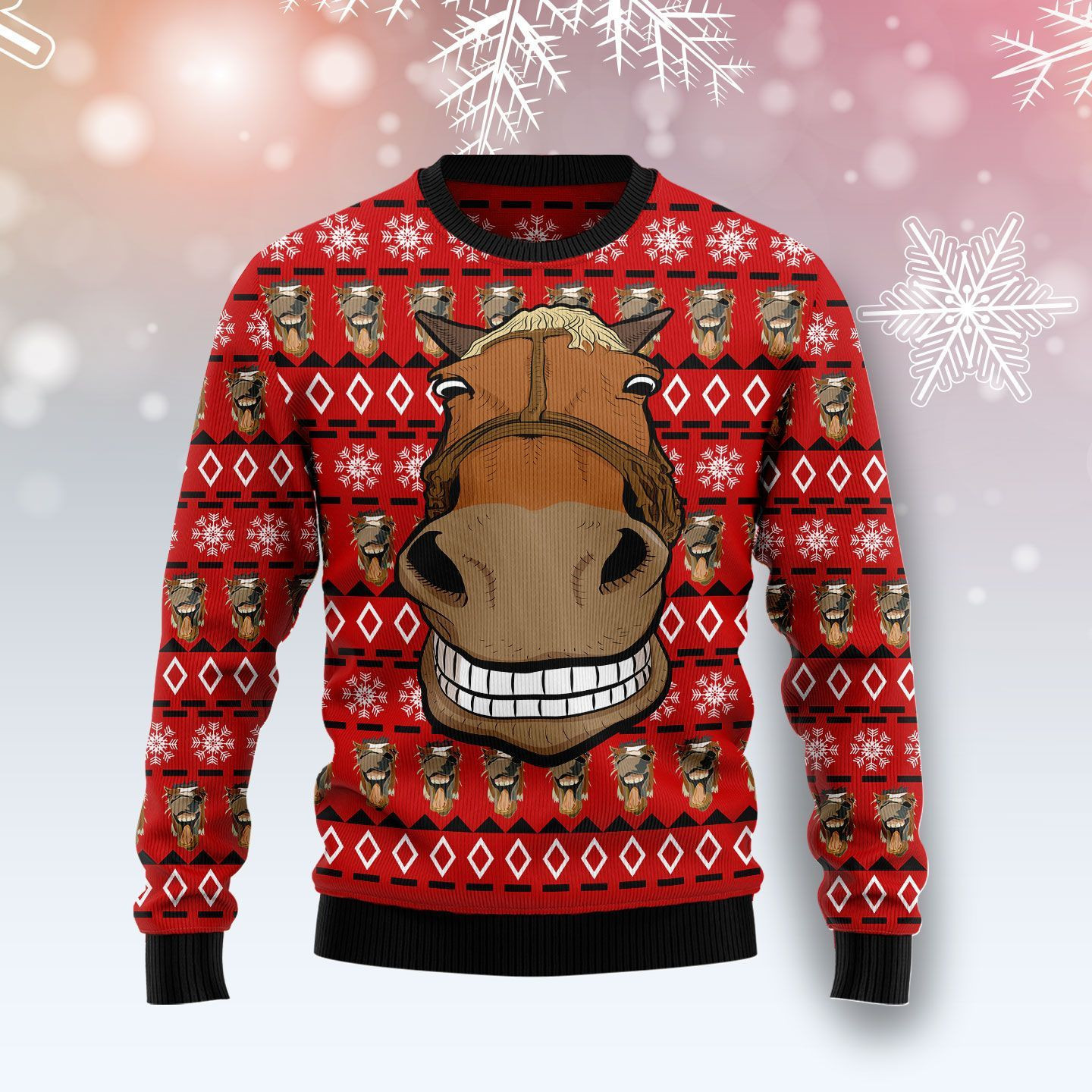 Funny Horse Ugly Christmas Sweater Adult 3D Funny Matching for family