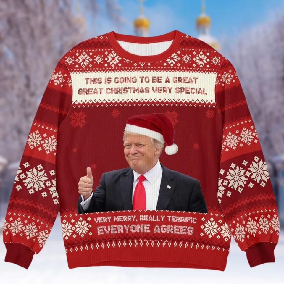 Funny Humorous Trump Christmas Sweater, Donal Trump Santa Hat