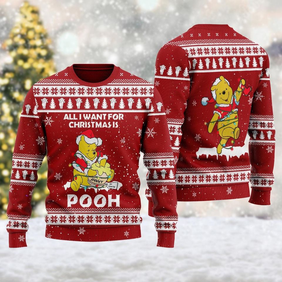 Funny Hungry Bear Ugly Christmas Sweater, All I Want For Christmas Is Yellow
