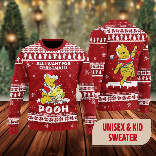 Funny Hungry Bear Ugly Christmas Sweater, All I Want For Christmas Is Yellow Sant Bear Xmas Ugly Sweatshirt - Image 4
