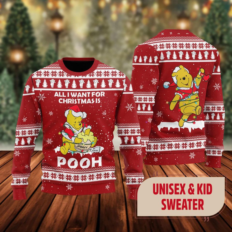 Funny Hungry Bear Ugly Christmas Sweater, All I Want For Christmas Is Yellow Sant Bear Xmas Ugly Sweatshirt - Image 2