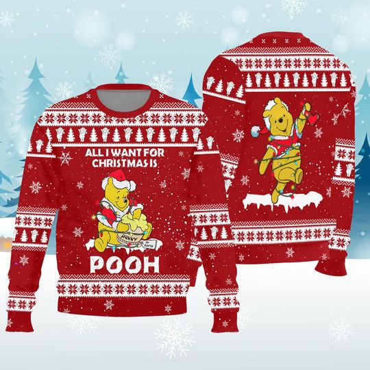 Funny Hungry Bear Ugly Sweatshirt, All I Want For Christmas Is Yellow Sant Bear Xmas Ugly Sweatshirt - Image 8